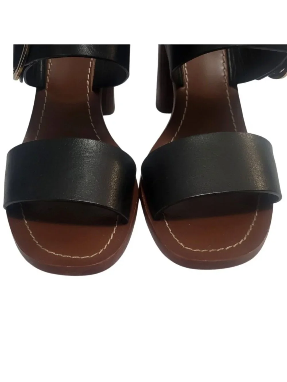 Tory Burch Thames Sandal Two-Tone Black & Brown Leather